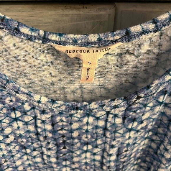 Rebecca Taylor Blue & White Geometric Printed Shibori Linen‎ Wrap Dress - Picture 7 of 8